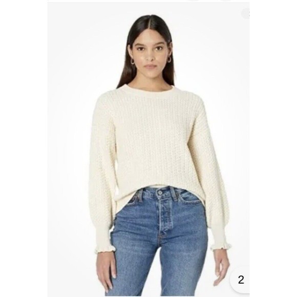 Madewell Ardmore Ruffle-Cuff Pullover Sweater Size Small Ivory Wool Blend‎ - Picture 1 of 13